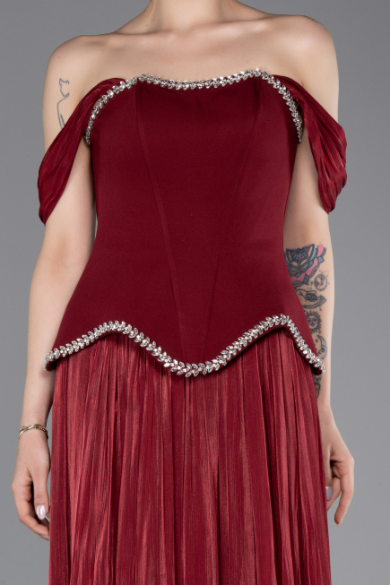 Long Burgundy Chiffon Evening Dress ABU6203