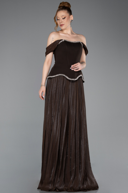 Long Brown Chiffon Evening Dress ABU6203