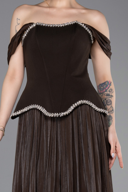 Long Brown Chiffon Evening Dress ABU6203