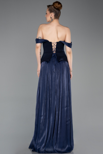 Long Navy Blue Chiffon Evening Dress ABU6203