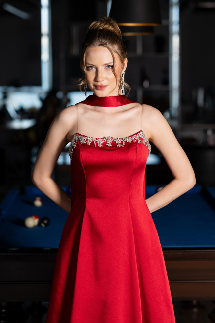 Long Burgundy Satin Evening Dress ABU6156