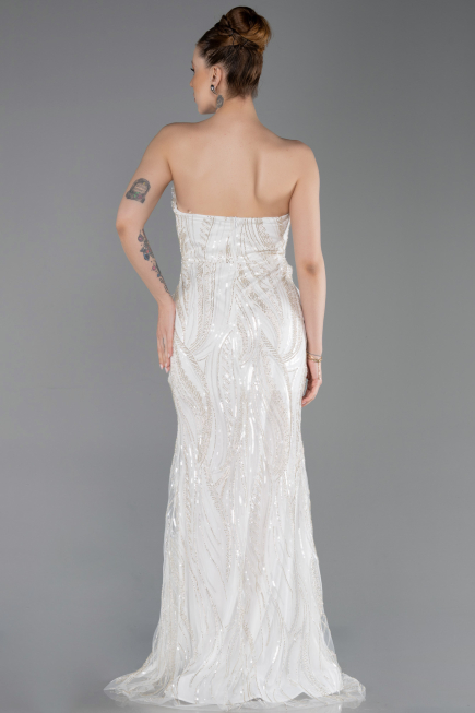 Long White Beaded Evening Dress ABU6205
