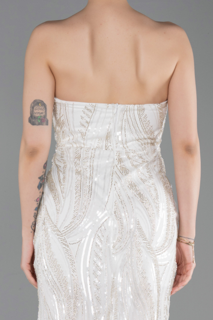 Long White Beaded Evening Dress ABU6205