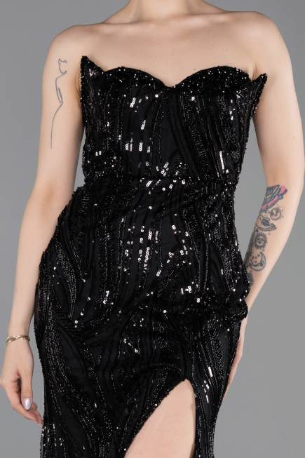 Long Black Beaded Evening Dress ABU6205