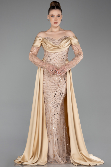Long Gold Beaded Evening Dress ABU5934