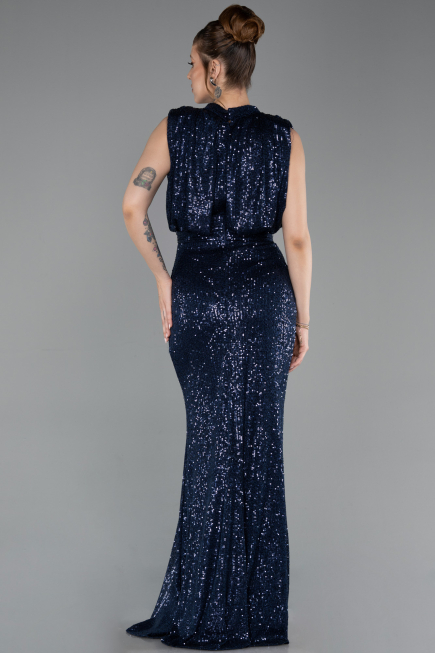 Long Navy Blue Scaly Evening Dress ABU2752