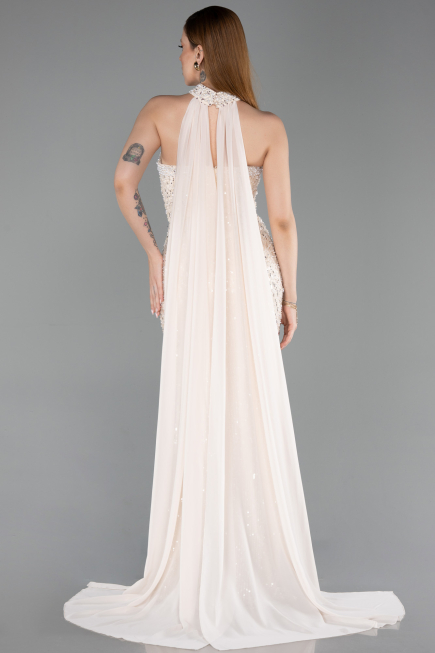 Long Beige Beaded Evening Dress ABU6236