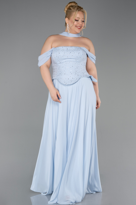 Long Light Blue Chiffon Large Size Dress ABU6247