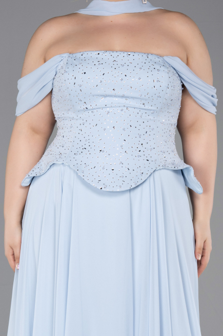 Long Light Blue Chiffon Large Size Dress ABU6247