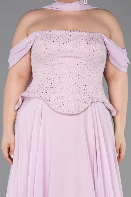 Long Powder Color Chiffon Large Size Dress ABU6247