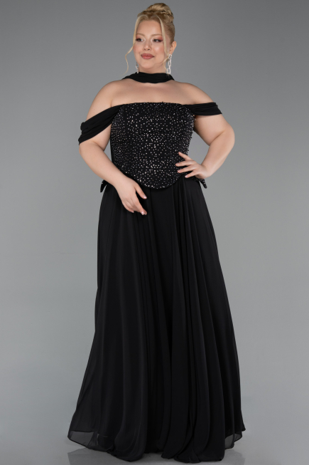 Long Black Chiffon Large Size Dress ABU6247