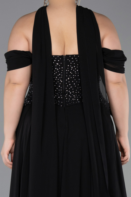 Long Black Chiffon Large Size Dress ABU6247