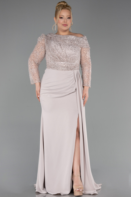 Long Beige Formal Plus Size Dress ABU6213