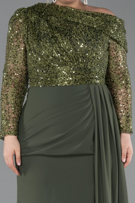 Long Olive Drab Formal Plus Size Dress ABU6213