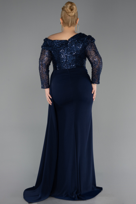 Long Navy Blue Formal Plus Size Dress ABU6213