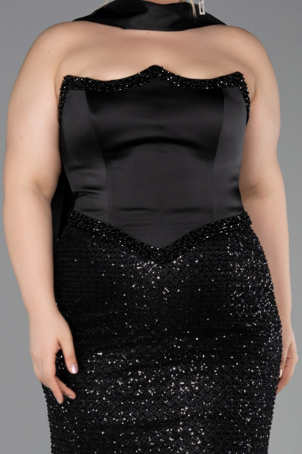 Long Black Beaded Plus Size Evening Gown ABU6258