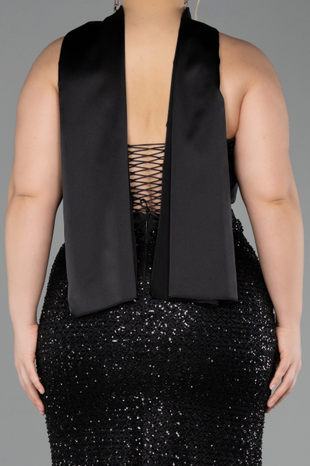 Long Black Beaded Plus Size Evening Gown ABU6258