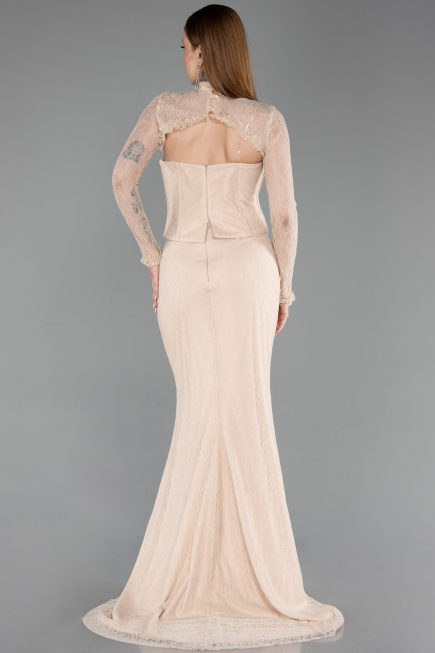 Long Beige Dantelle Evening Dress ABU6207