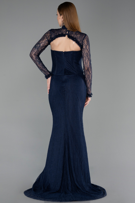 Long Navy Blue Dantelle Evening Dress ABU6207