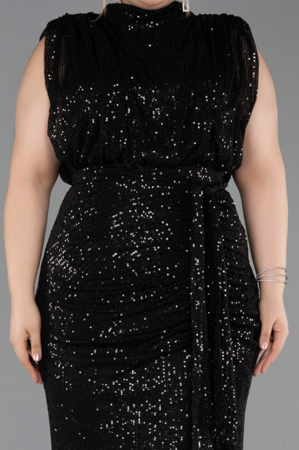 Long Black Scaly Plus Size Evening Dress ABU3115