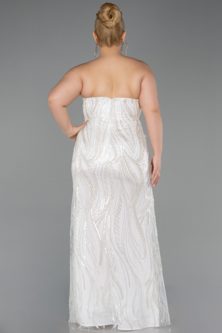 Long White Beaded Oversized Evening Dress ABU6206