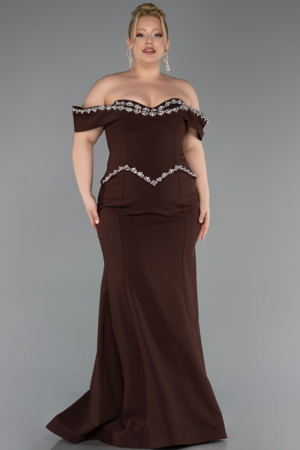 Long Brown Plus Size Evening Gown ABU6199
