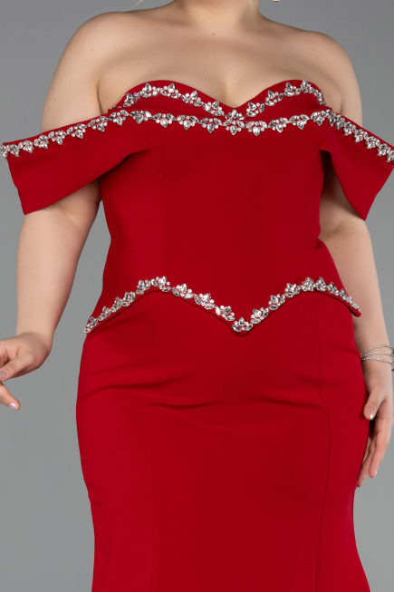 Long Red Plus Size Evening Gown ABU6199