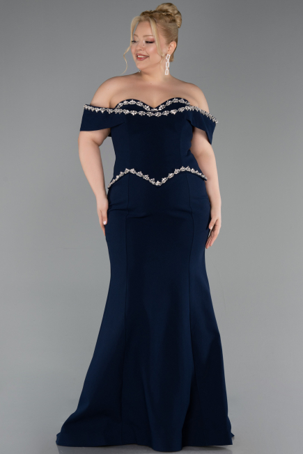 Long Navy Blue Plus Size Evening Gown ABU6199
