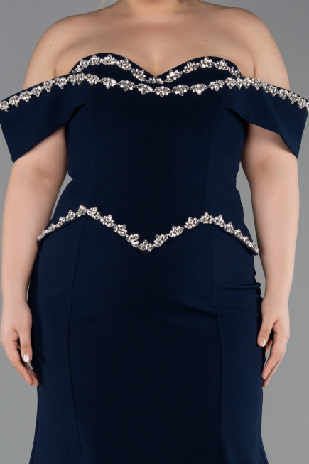 Long Navy Blue Plus Size Evening Gown ABU6199