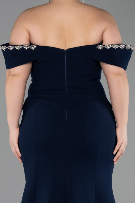 Long Navy Blue Plus Size Evening Gown ABU6199