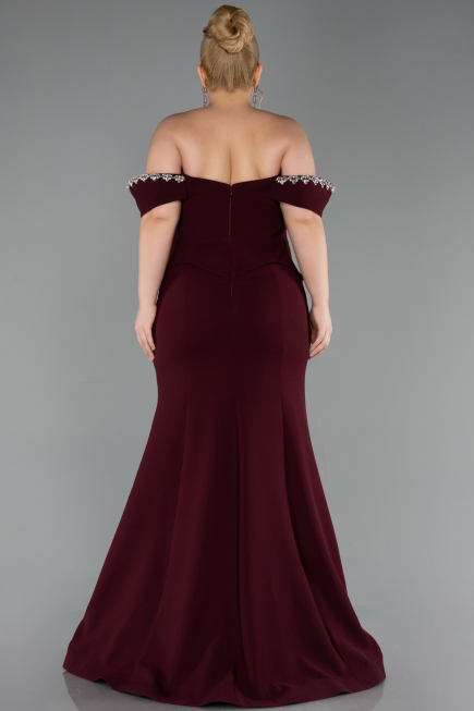 Long Cherry Colored Plus Size Evening Gown ABU6199