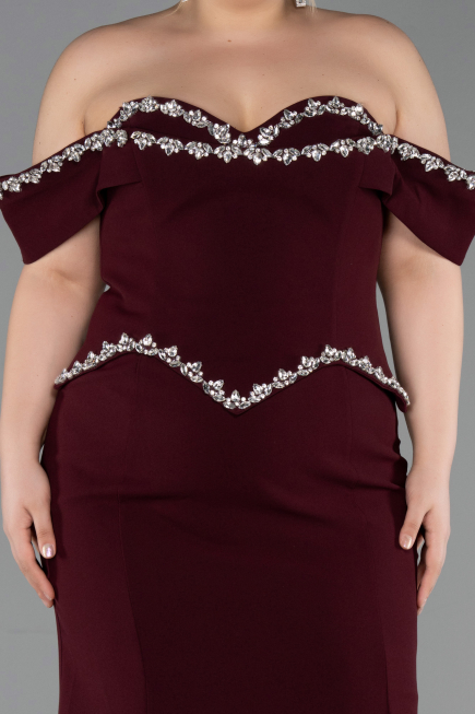 Long Cherry Colored Plus Size Evening Gown ABU6199