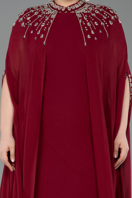 Burgundy Long Chiffon Plus Size Evening Gown ABU5845