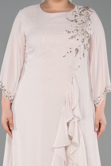 Long Beige Chiffon Plus Size Evening Gown ABU6177
