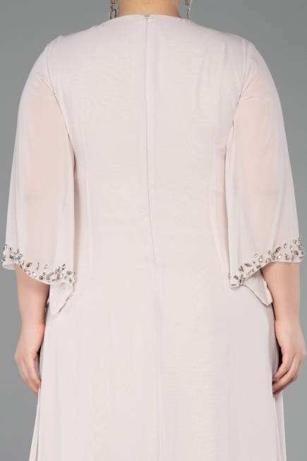 Long Beige Chiffon Plus Size Evening Gown ABU6177
