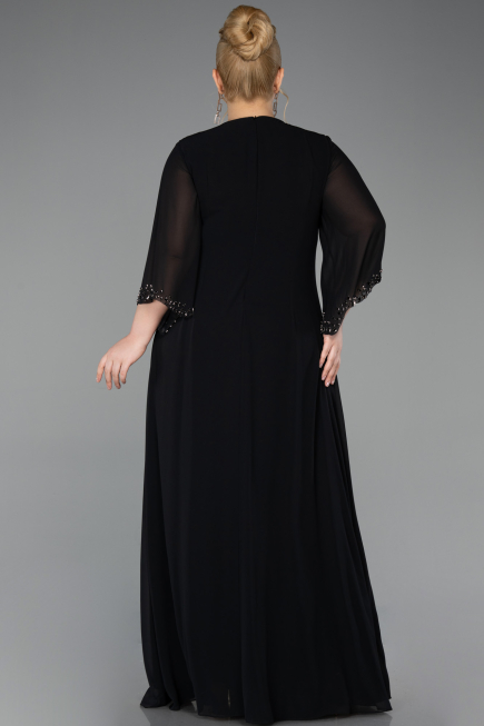 Long Black Chiffon Plus Size Evening Gown ABU6177