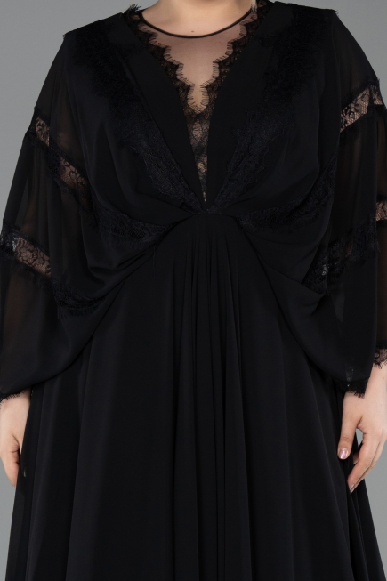 Long Black Chiffon Plus Size Evening Gown ABU6178