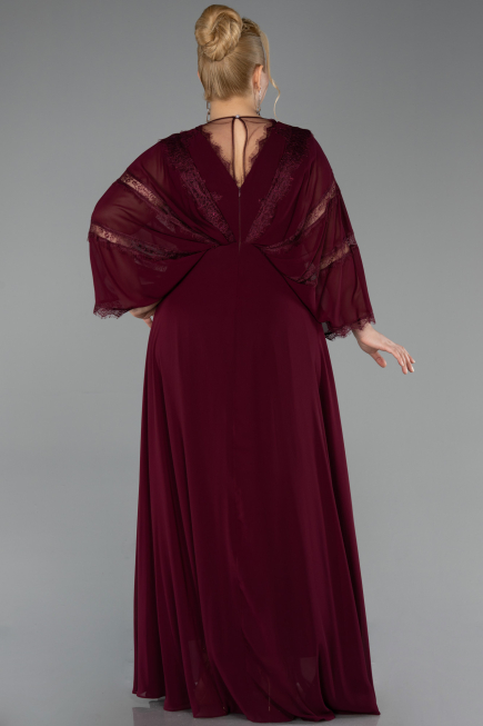 Long Cherry Colored Chiffon Plus Size Evening Gown ABU6178