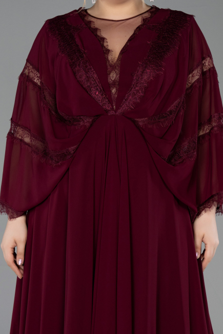 Long Cherry Colored Chiffon Plus Size Evening Gown ABU6178
