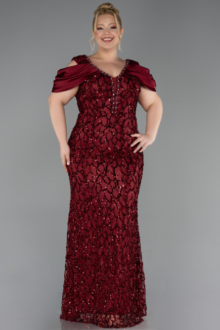Long Burgundy Scaly Plus Size Evening Dress ABU6257