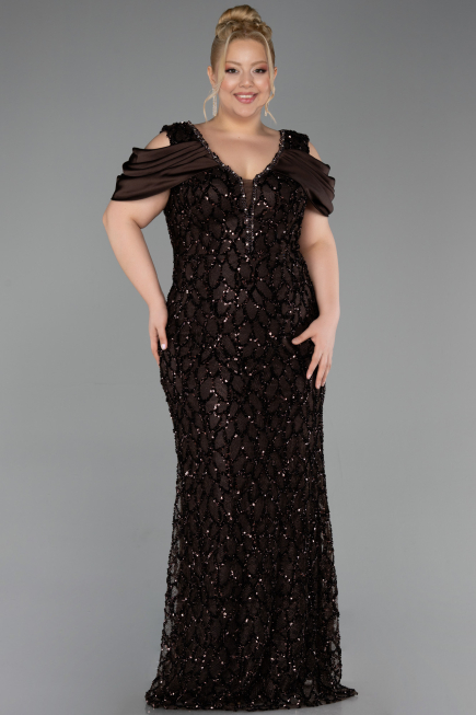 Long Brown Scaly Plus Size Evening Dress ABU6257