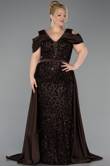 Long Brown Scaly Plus Size Evening Dress ABU6257