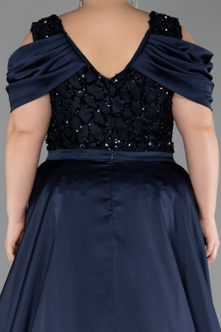 Long Navy Blue Scaly Plus Size Evening Dress ABU6257
