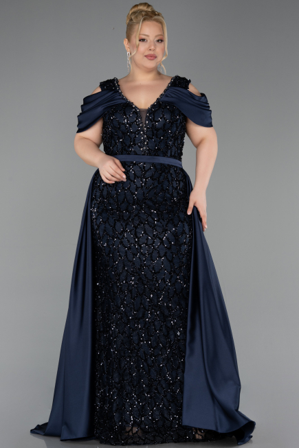 Long Navy Blue Scaly Plus Size Evening Dress ABU6257