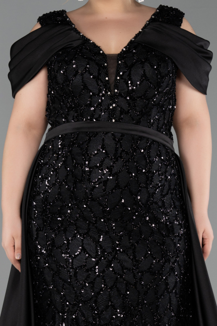 Long Black Scaly Plus Size Evening Dress ABU6257