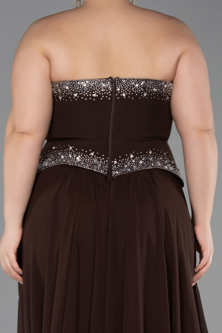 Long Brown Chiffon Plus Size Evening Dress ABU6189