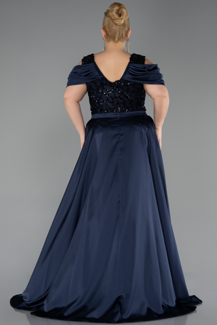 Long Navy Blue Scaly Plus Size Evening Dress ABU6257