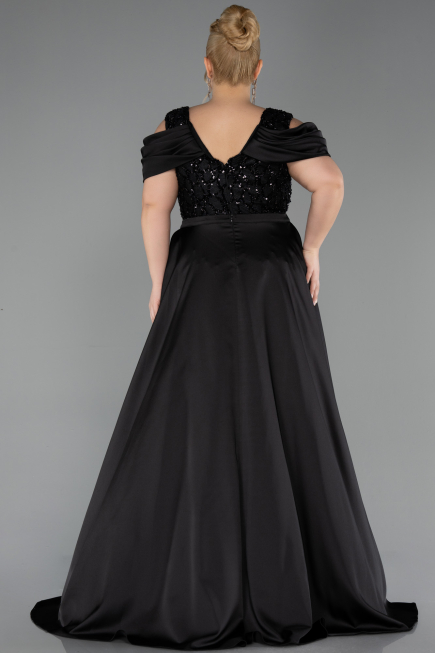 Long Black Scaly Plus Size Evening Dress ABU6257