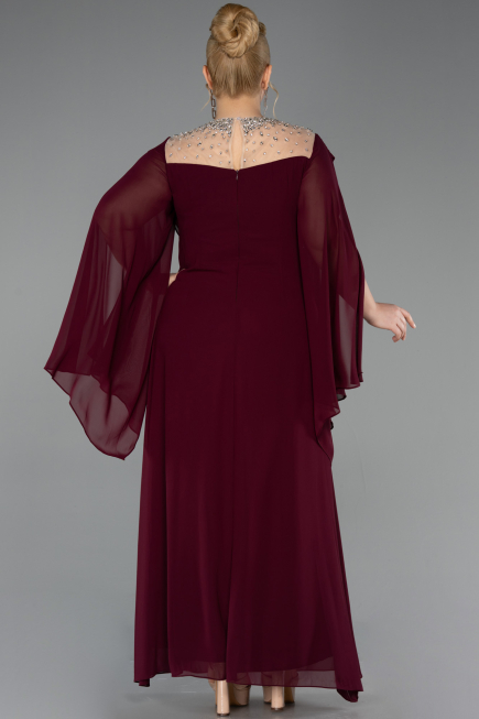 Cherry Colored Long Chiffon Plus Size Evening Gown ABU6068