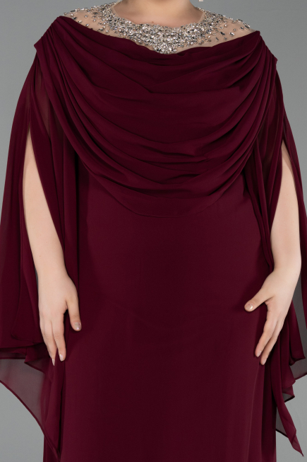 Cherry Colored Long Chiffon Plus Size Evening Gown ABU6068